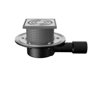 Трап регулируемый T090.1SDsP125x125 горизонтальный выпуск DN40/50 с сухим сифоном решетка нерж. стал