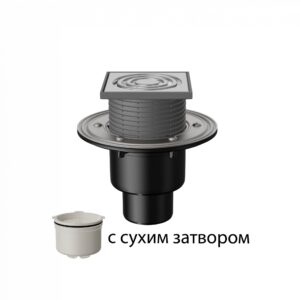T310.1SDsP Трап вертикальный регулируемый 310 с нержавеющей решеткой с сухим затвором с фланцем